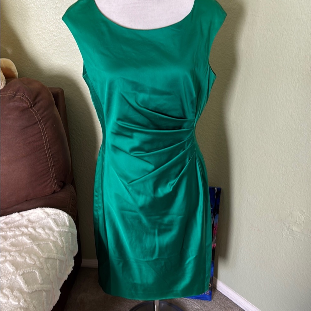 Green Ruched Sheath Midi Dress for Cocktail